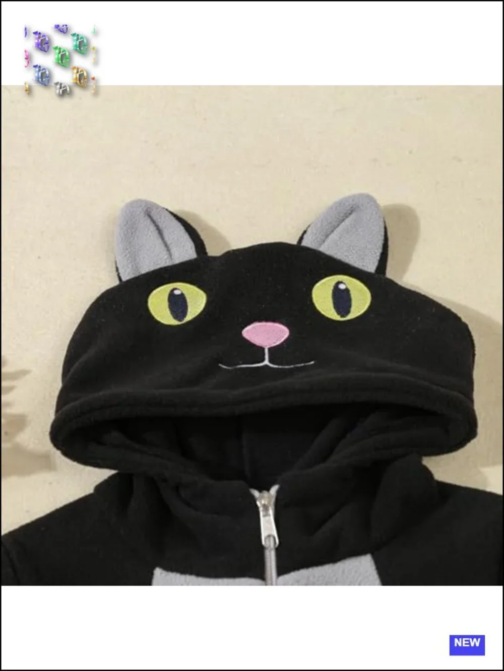 Toddler Black Cat Halloween Costume 2-3Y Zip Hooded Plush Jumpsuit